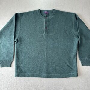 Vintage Christopher Rand 100% Wool Henley Sweater Mens L Green minimalist Rustic